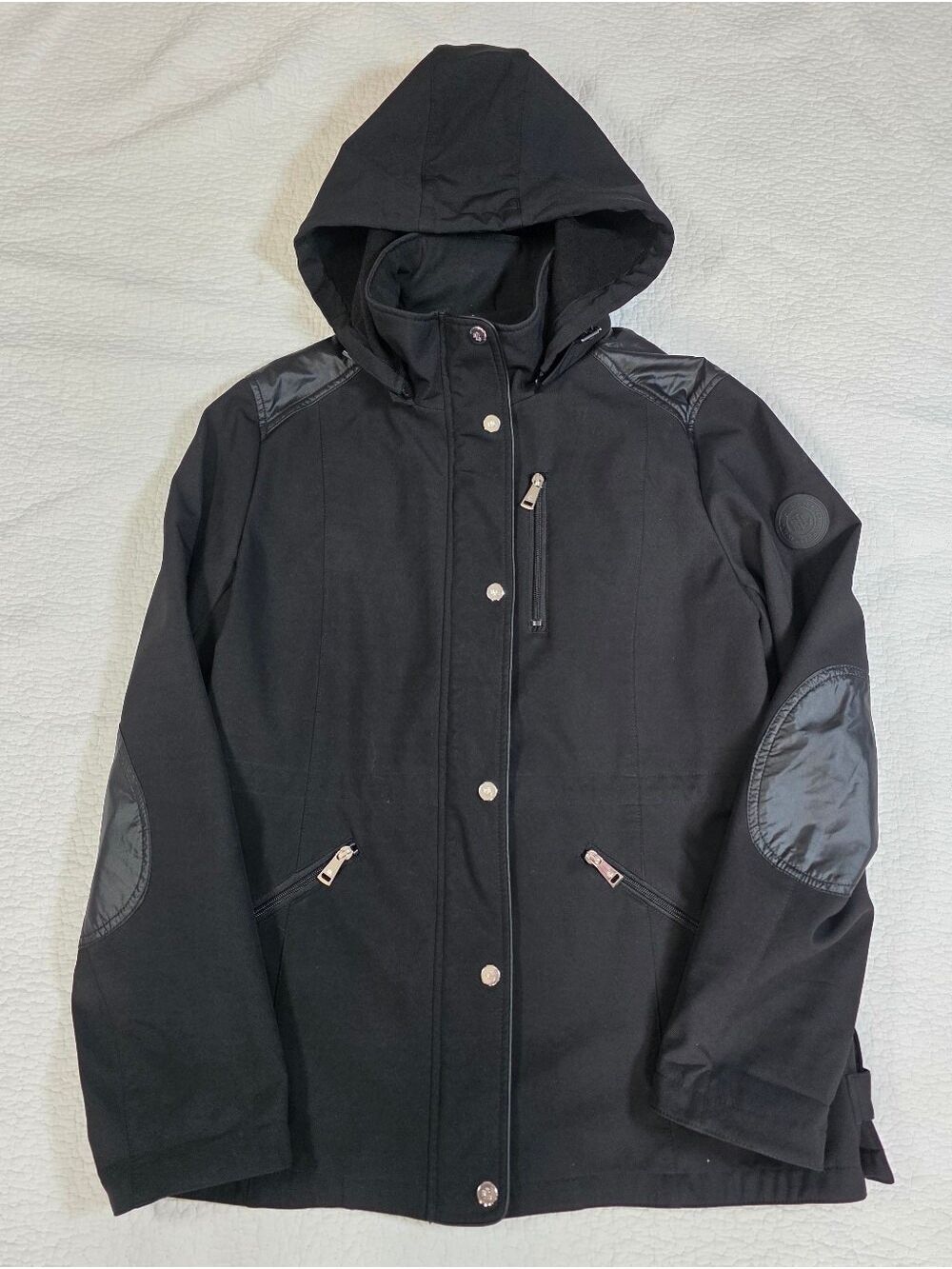 Lauren Ralph Lauren Hooded Fleece Lined Anorak Coat Jacket Black Moto